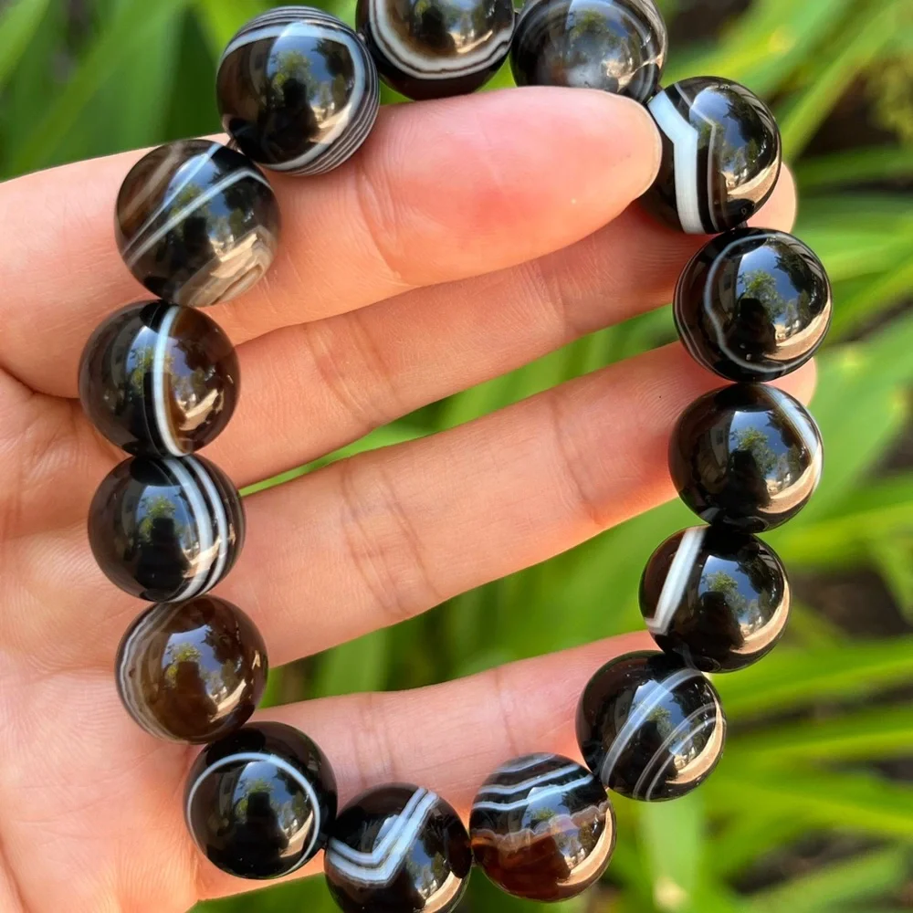 14mm stretchable banded onyx bracelet‎ 0180